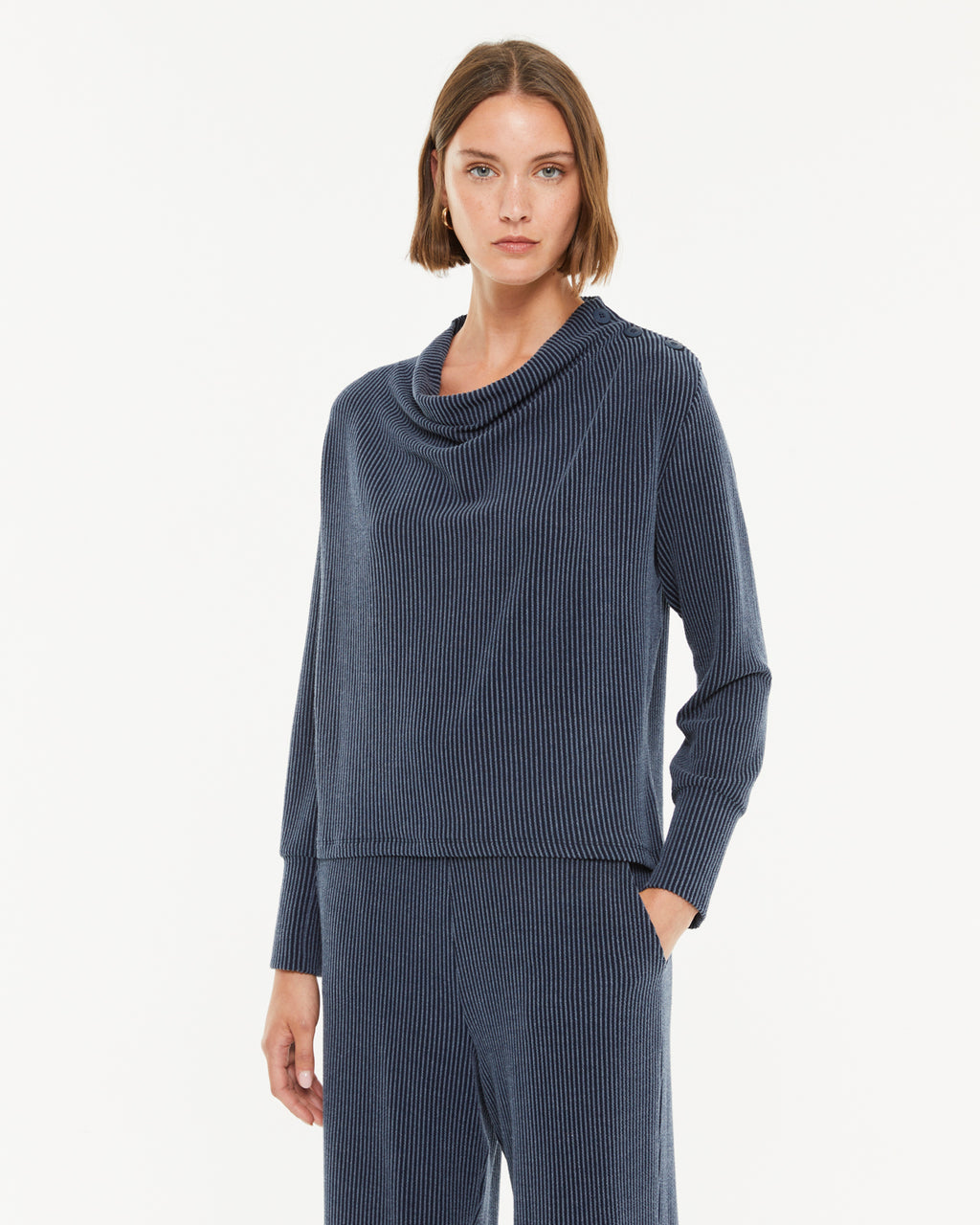 T-shirt en maille côtelée à manches longues pour femme