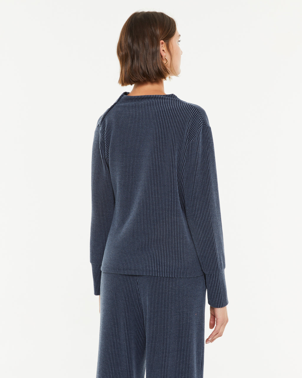 T-shirt en maille côtelée à manches longues pour femme