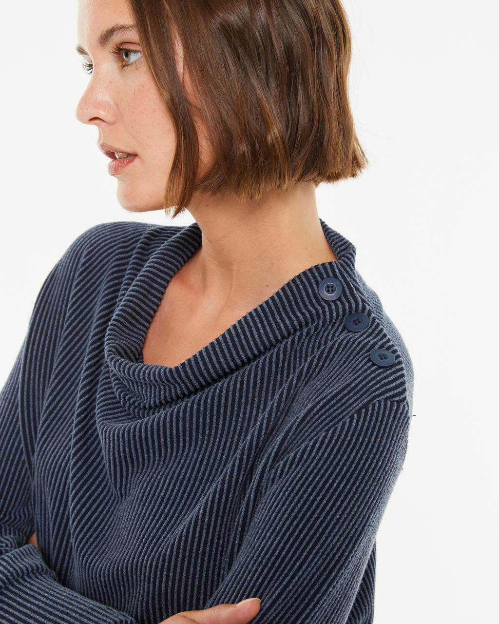 T-shirt en maille côtelée à manches longues pour femme