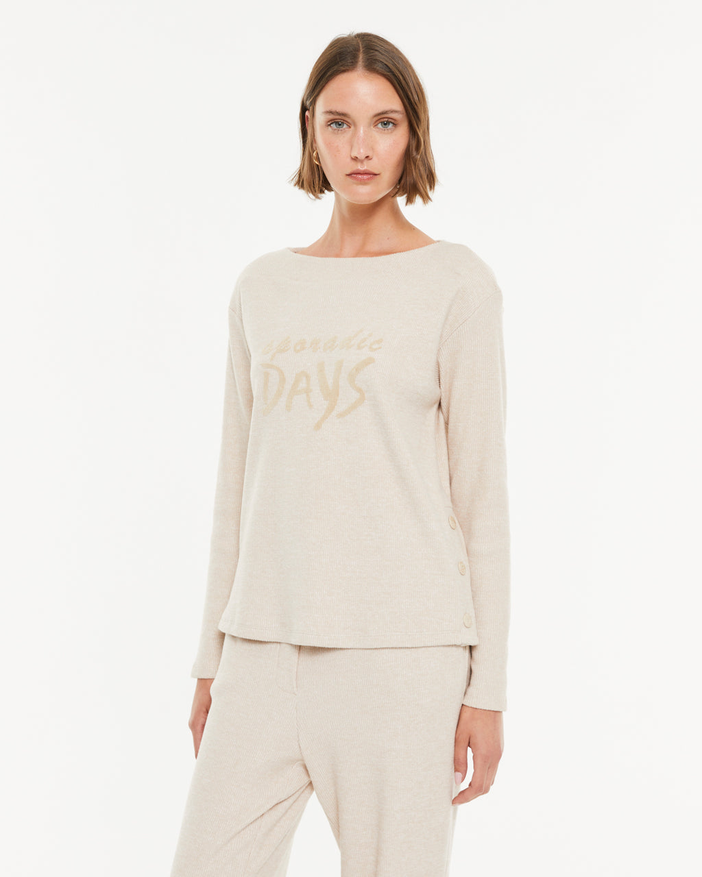 T-shirt à manches longues et col rond pour femme