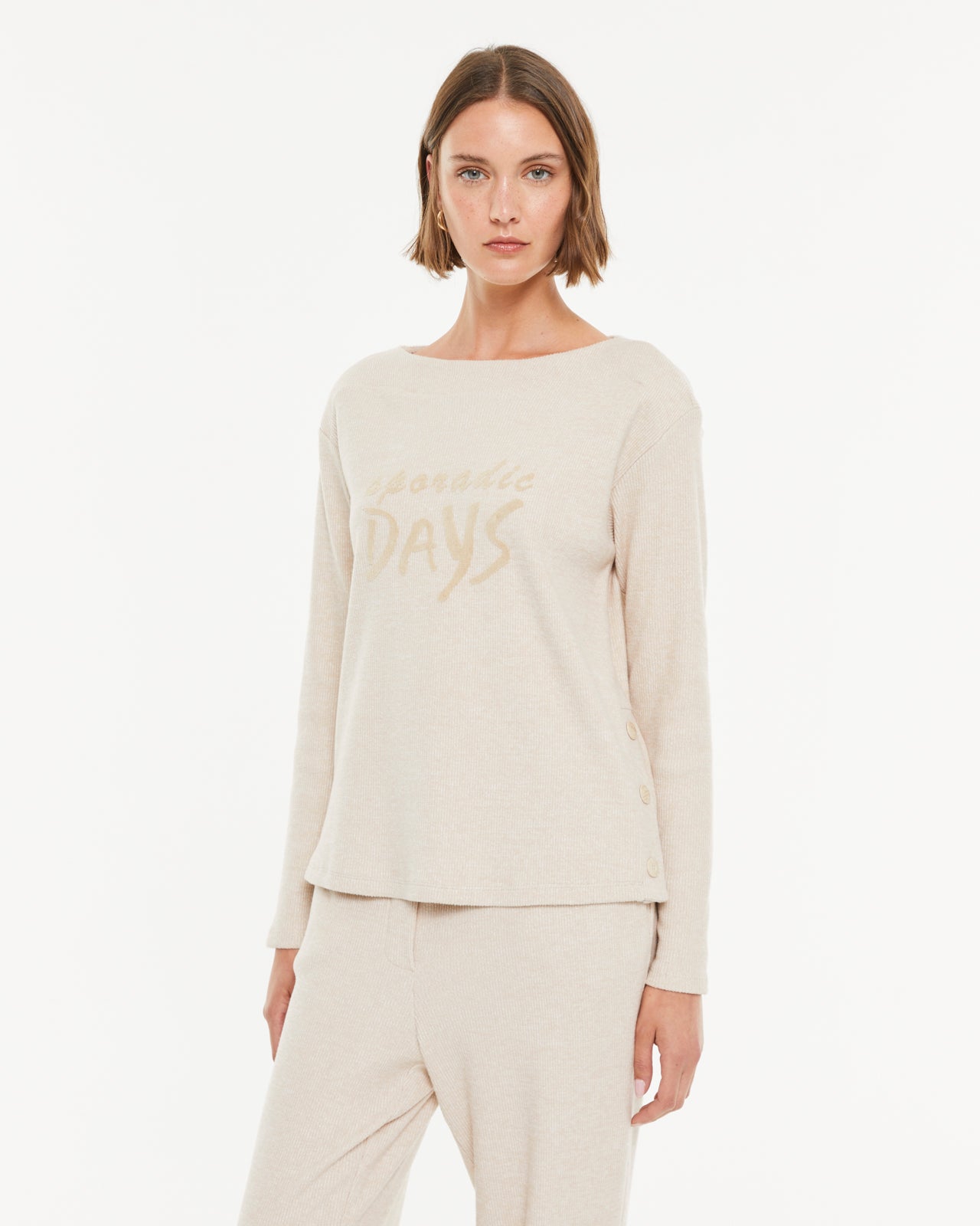 T-shirt à manches longues et col rond pour femme