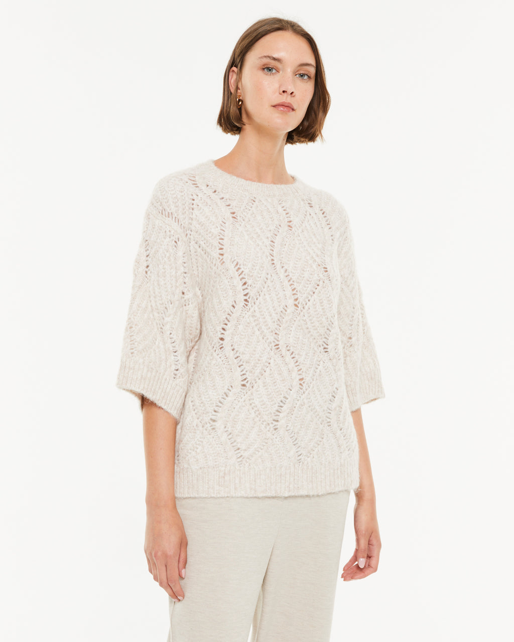 Jersey de mujer punto fantasía cuello redondo manga a codo