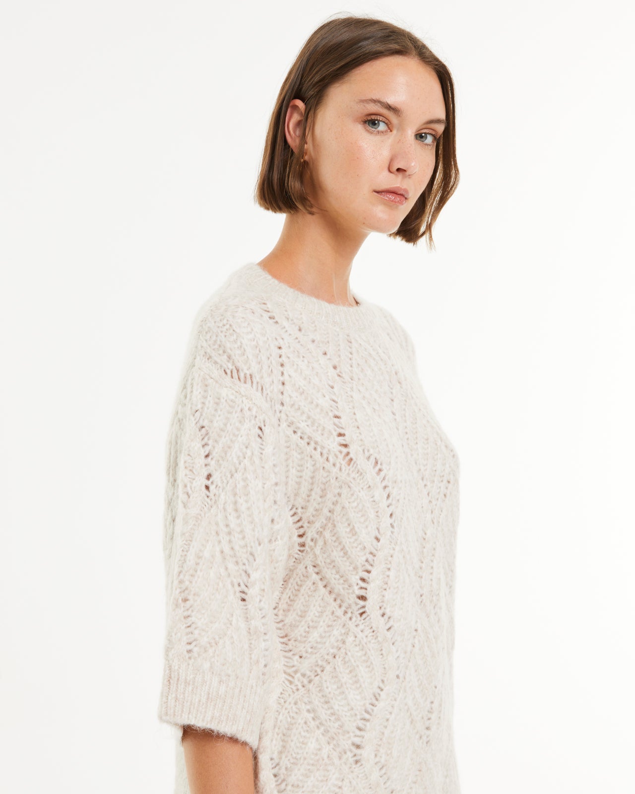 Jersey de mujer punto fantasía cuello redondo manga a codo