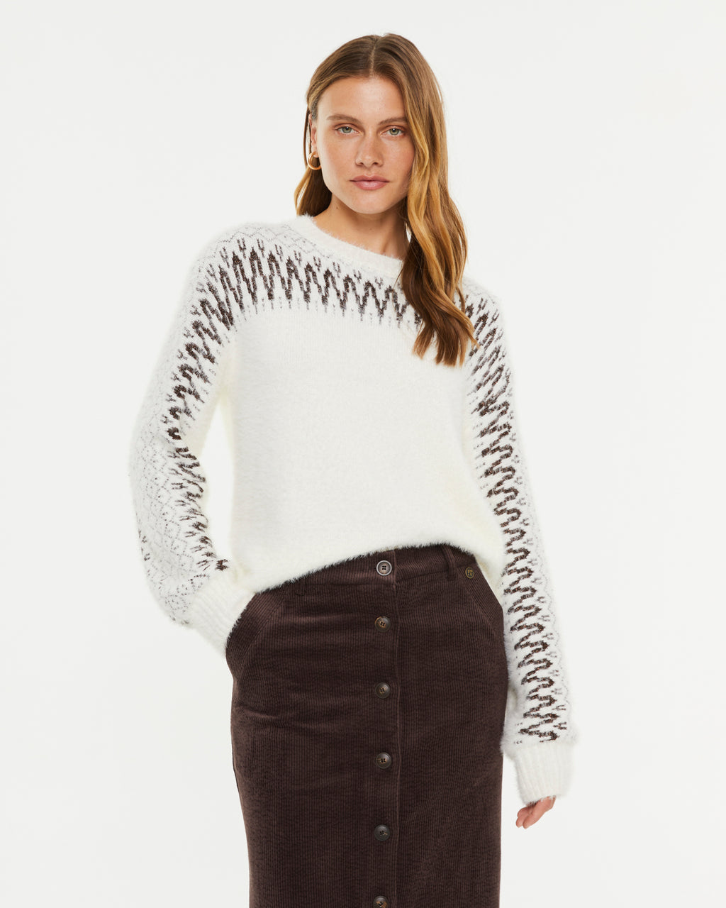 Jersey de mujer efecto pelo jacquard con hilo metalizado