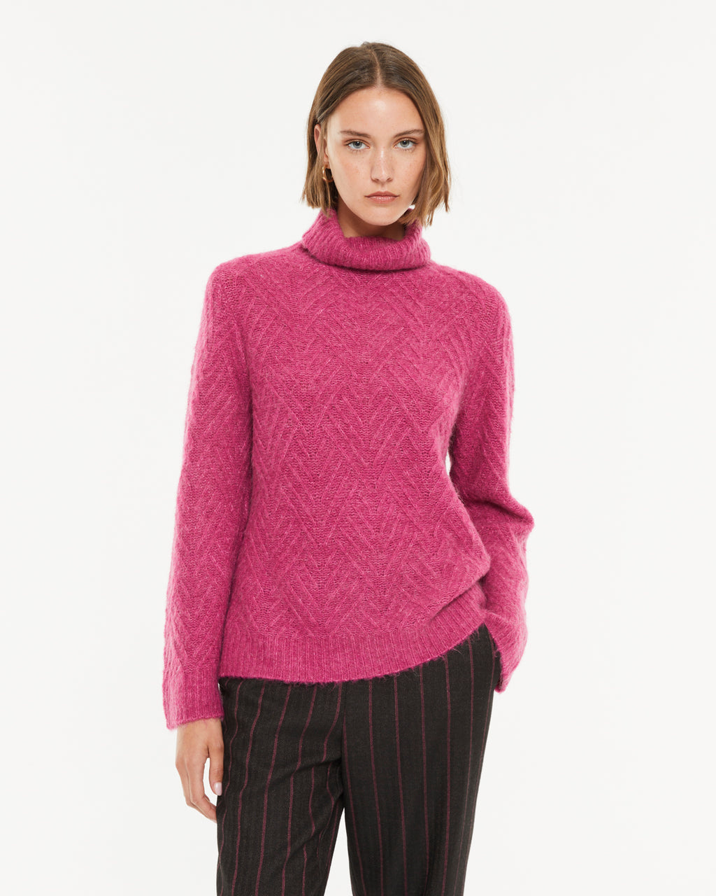 Jersey de mujer punto fantasía cuello alto manga larga