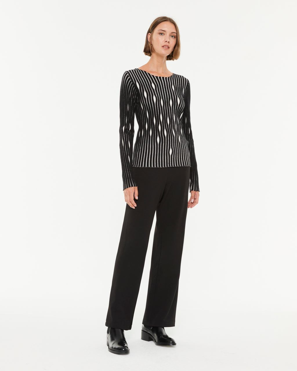 Jersey de mujer punto fantasía bicolor cuello redondo