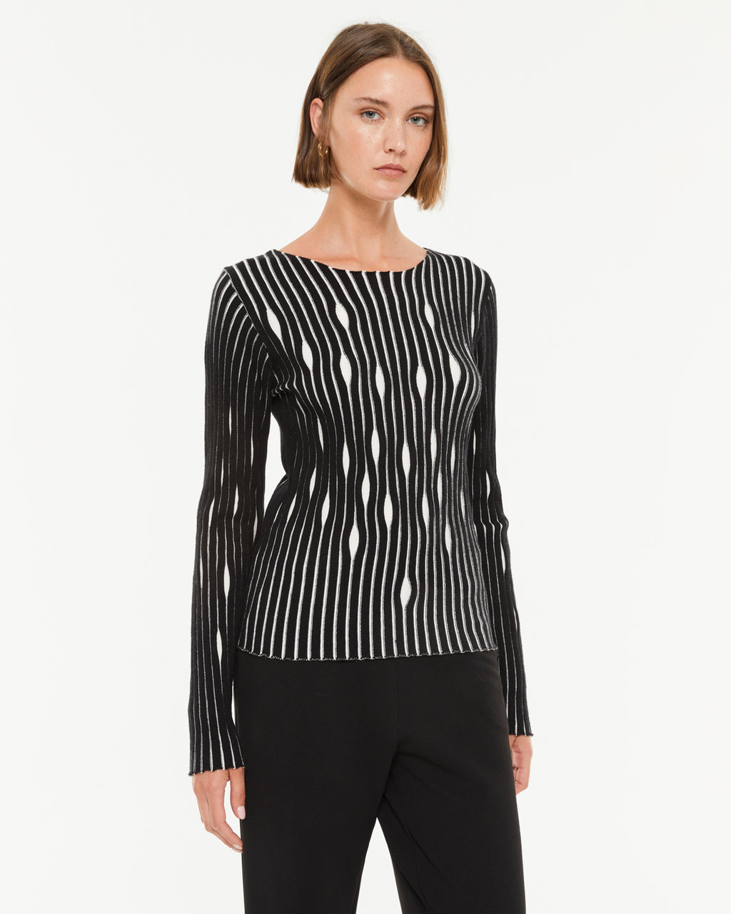 Jersey de mujer punto fantasía bicolor cuello redondo