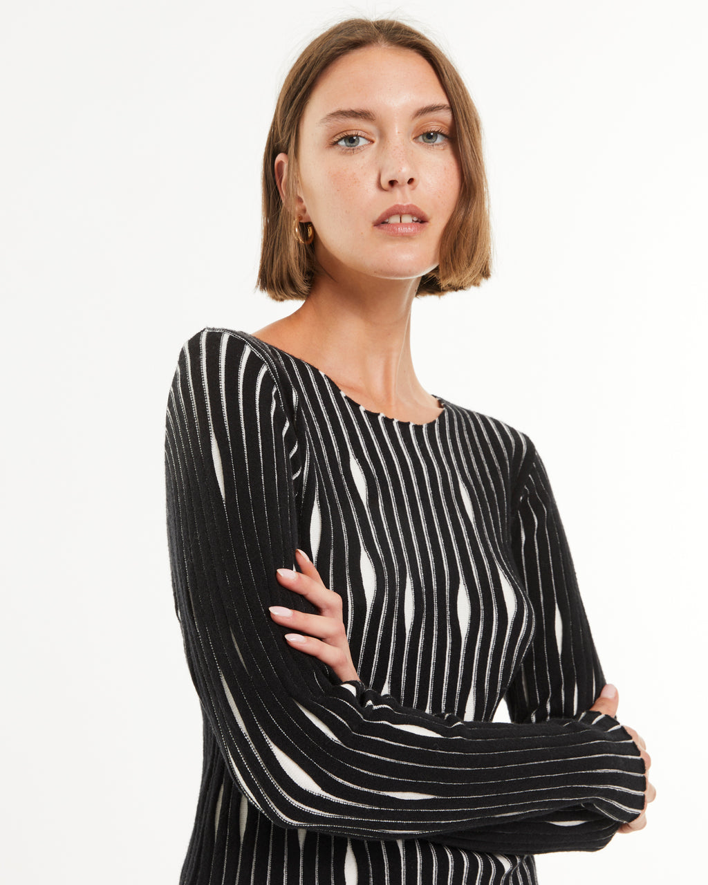 Jersey de mujer punto fantasía bicolor cuello redondo