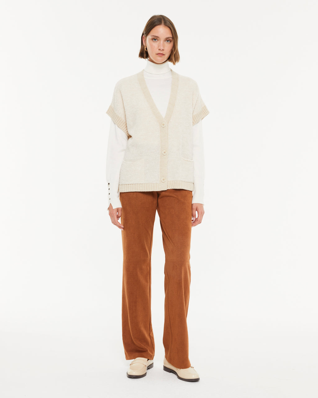 Cardigan femme avec poches et manches courtes
