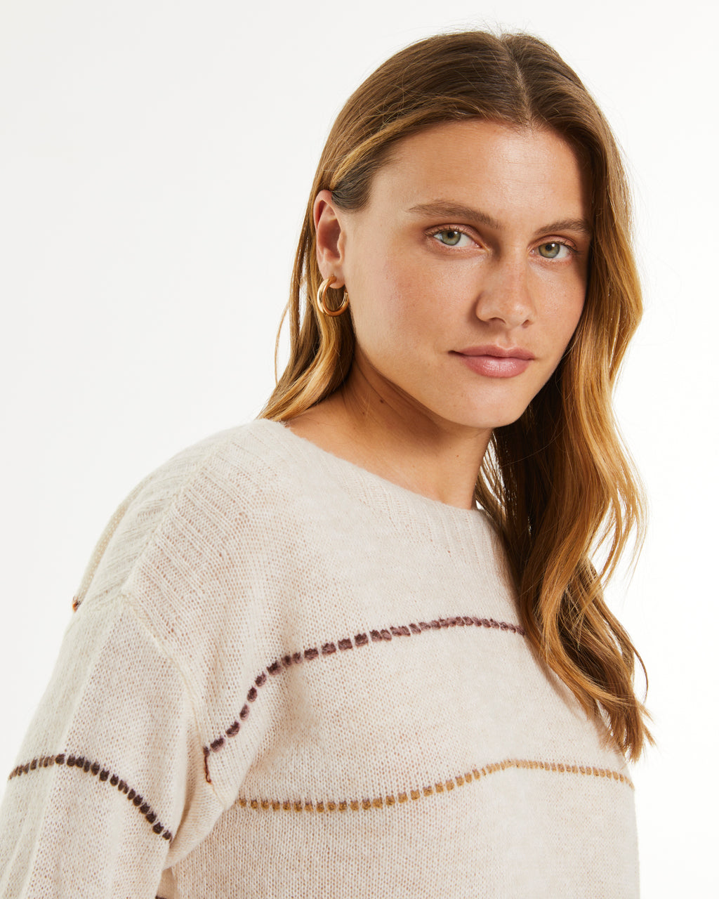 Jersey de mujer estampado rayas escote barco manga larga