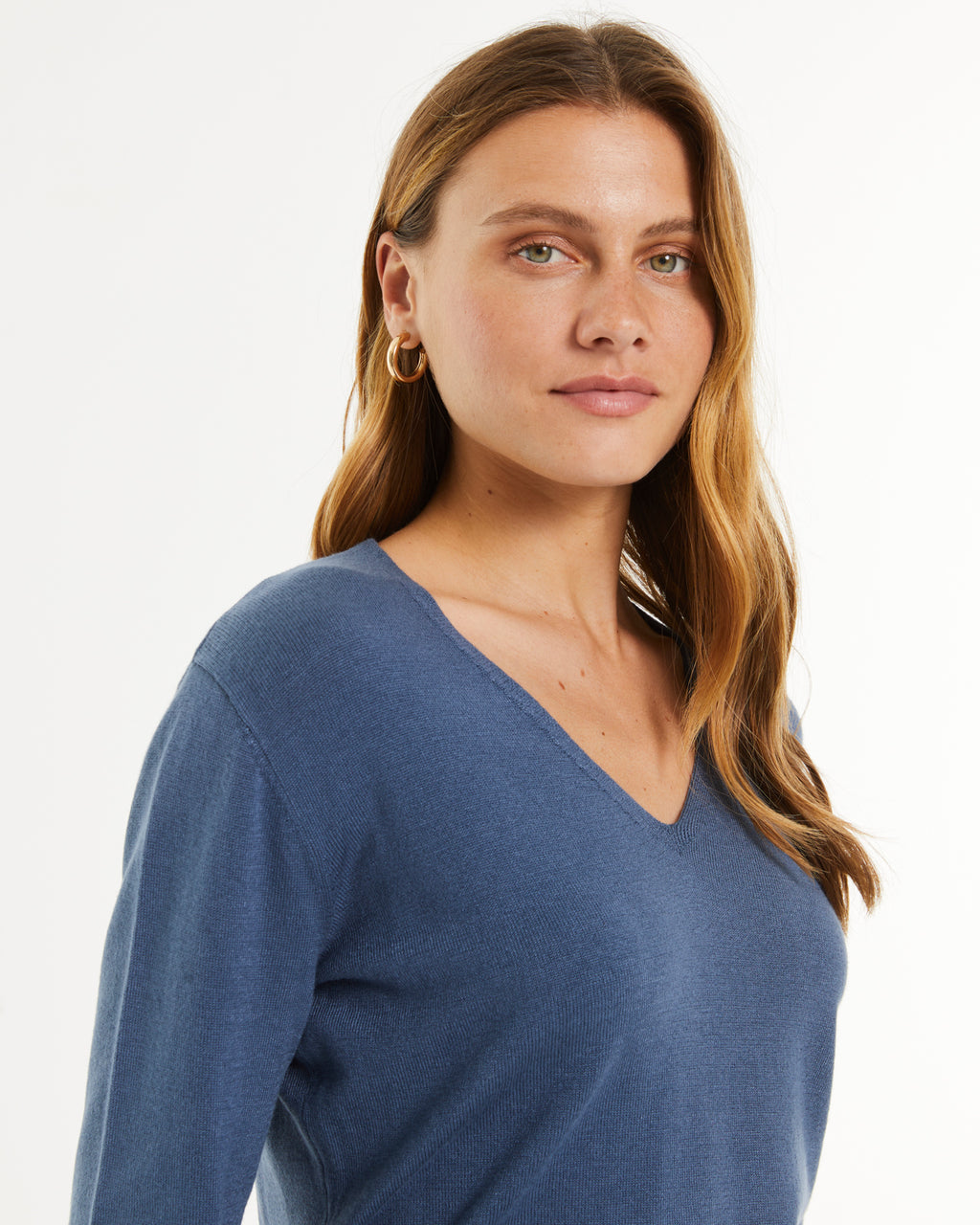 Jersey de mujer básico manga larga cuello pico