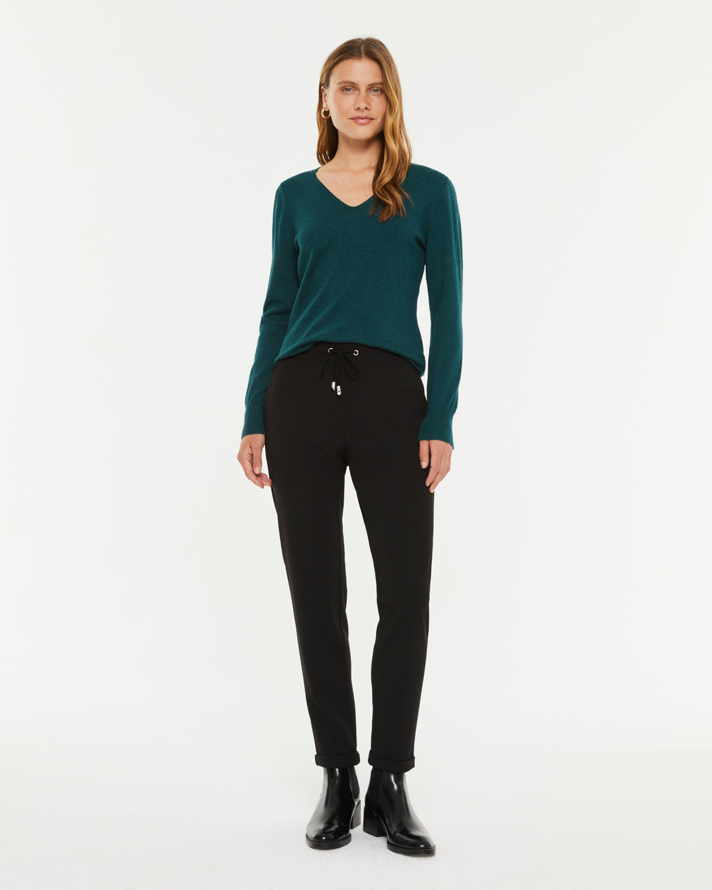 Jersey de mujer básico manga larga cuello pico