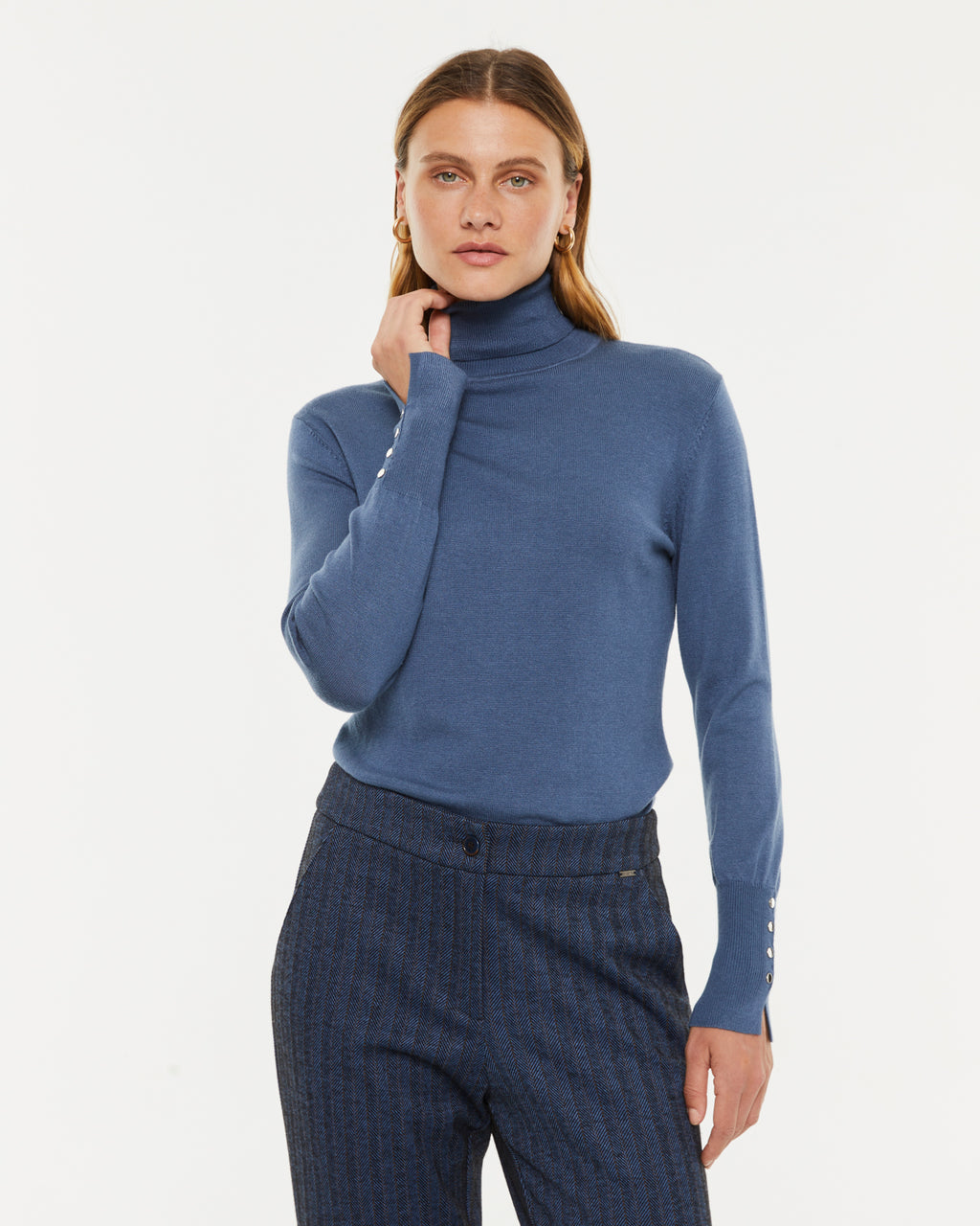 Jersey de mujer básico cuello alto manga larga