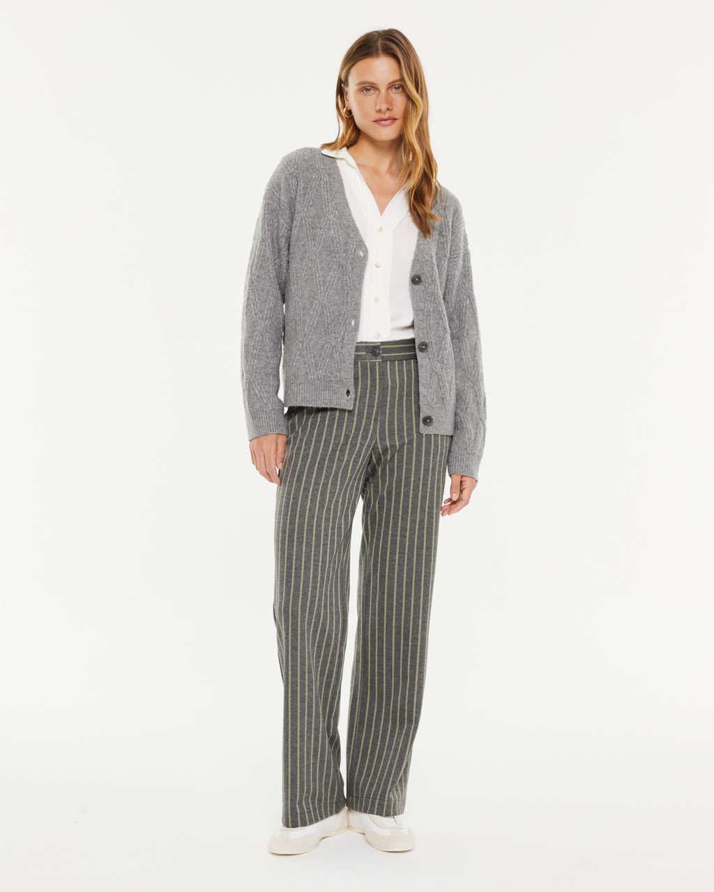 Cardigan de mujer punto fantasía rombos cuello pico