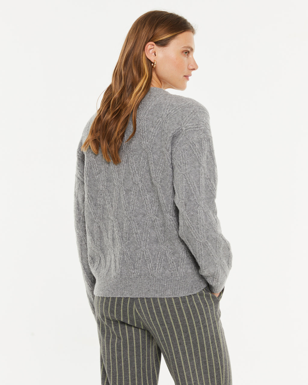 Cardigan de mujer punto fantasía rombos cuello pico