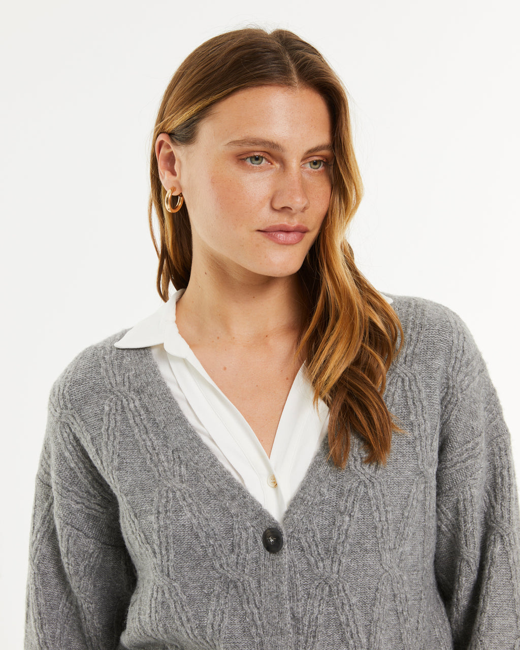 Cardigan de mujer punto fantasía rombos cuello pico