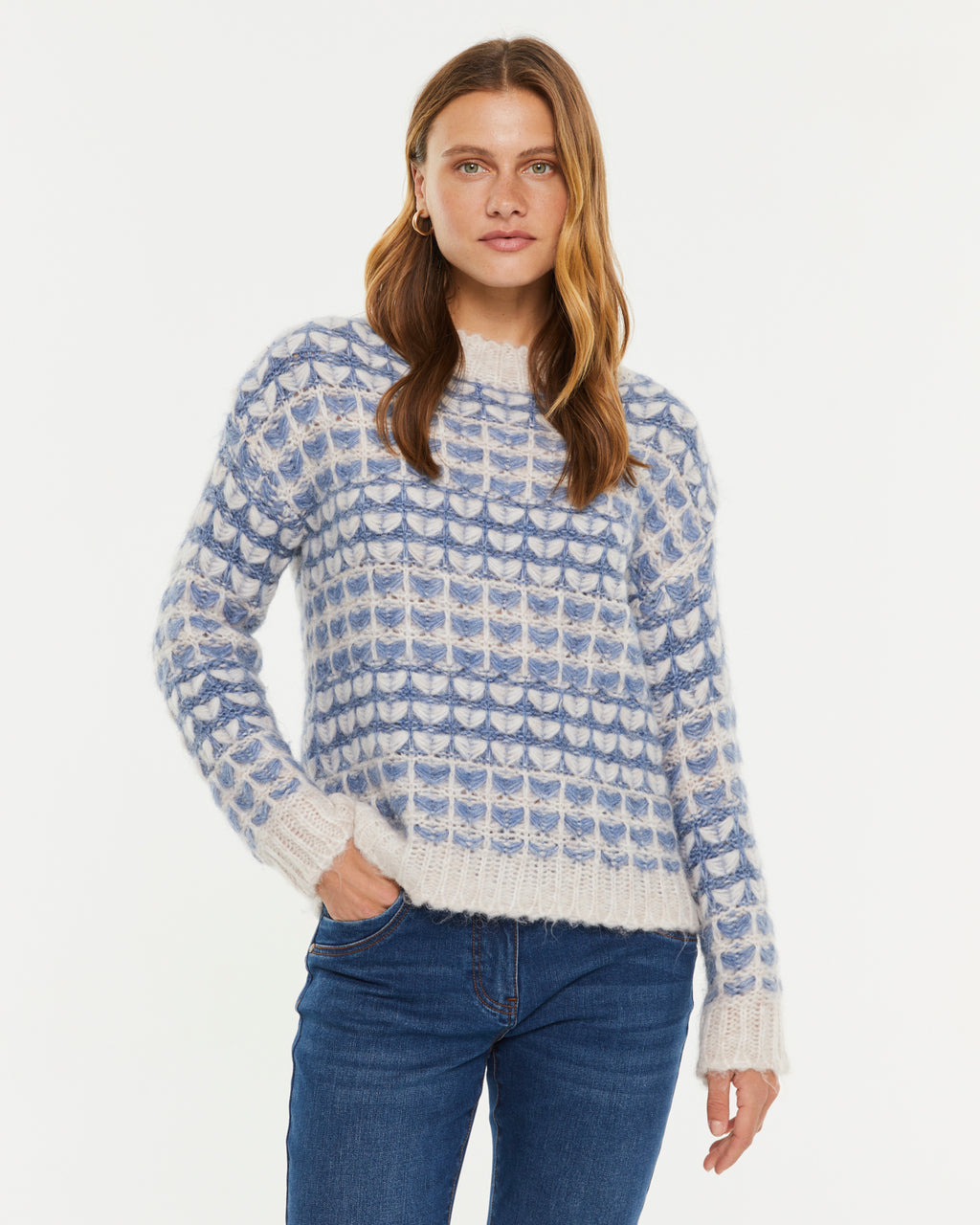 Jersey de mujer punto fantasía manga larga cuello redondo