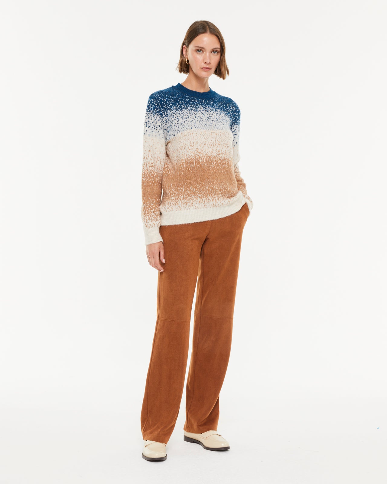 Pull femme en maille fantaisie à manches longues et col rond