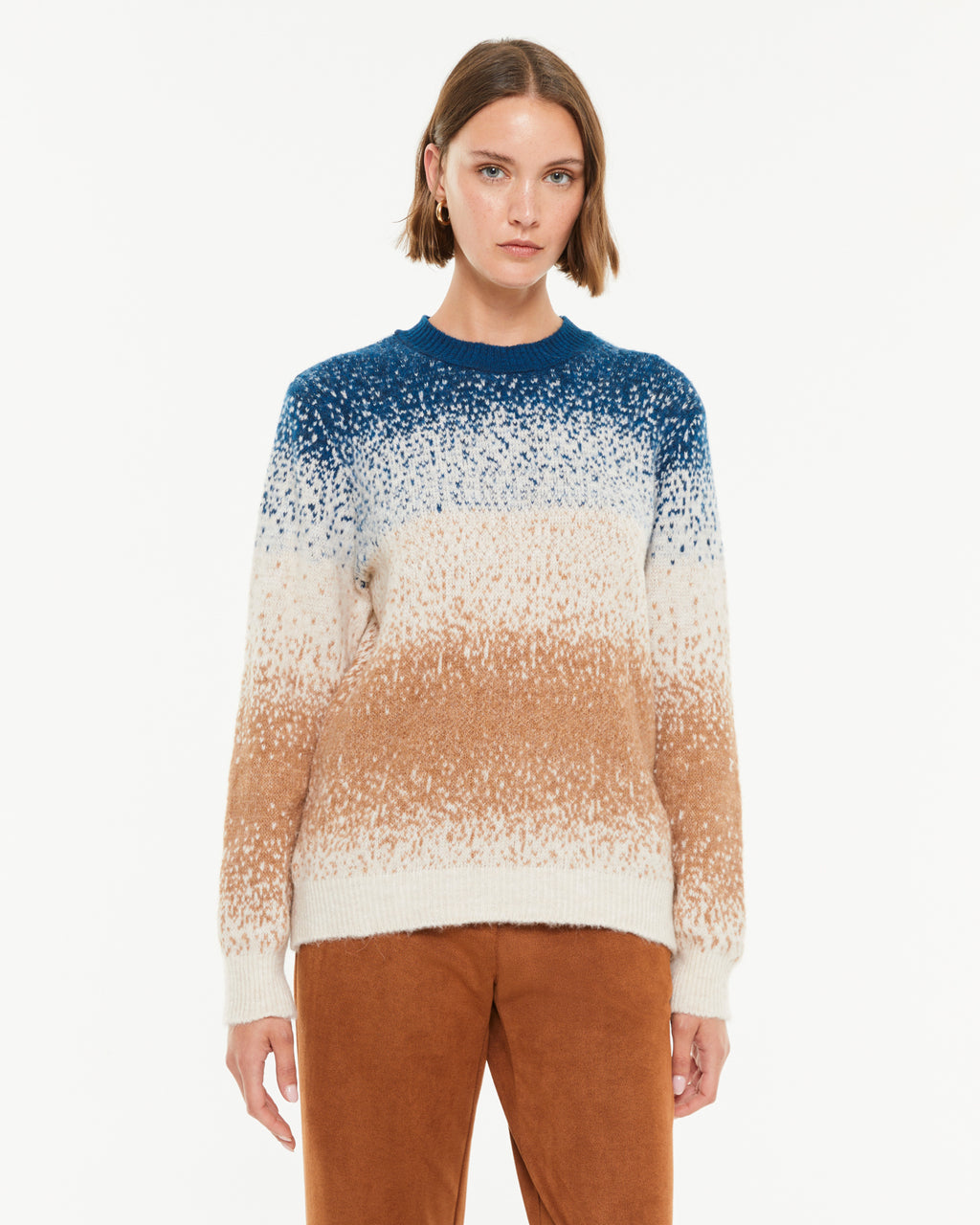 Pull femme en maille fantaisie à manches longues et col rond