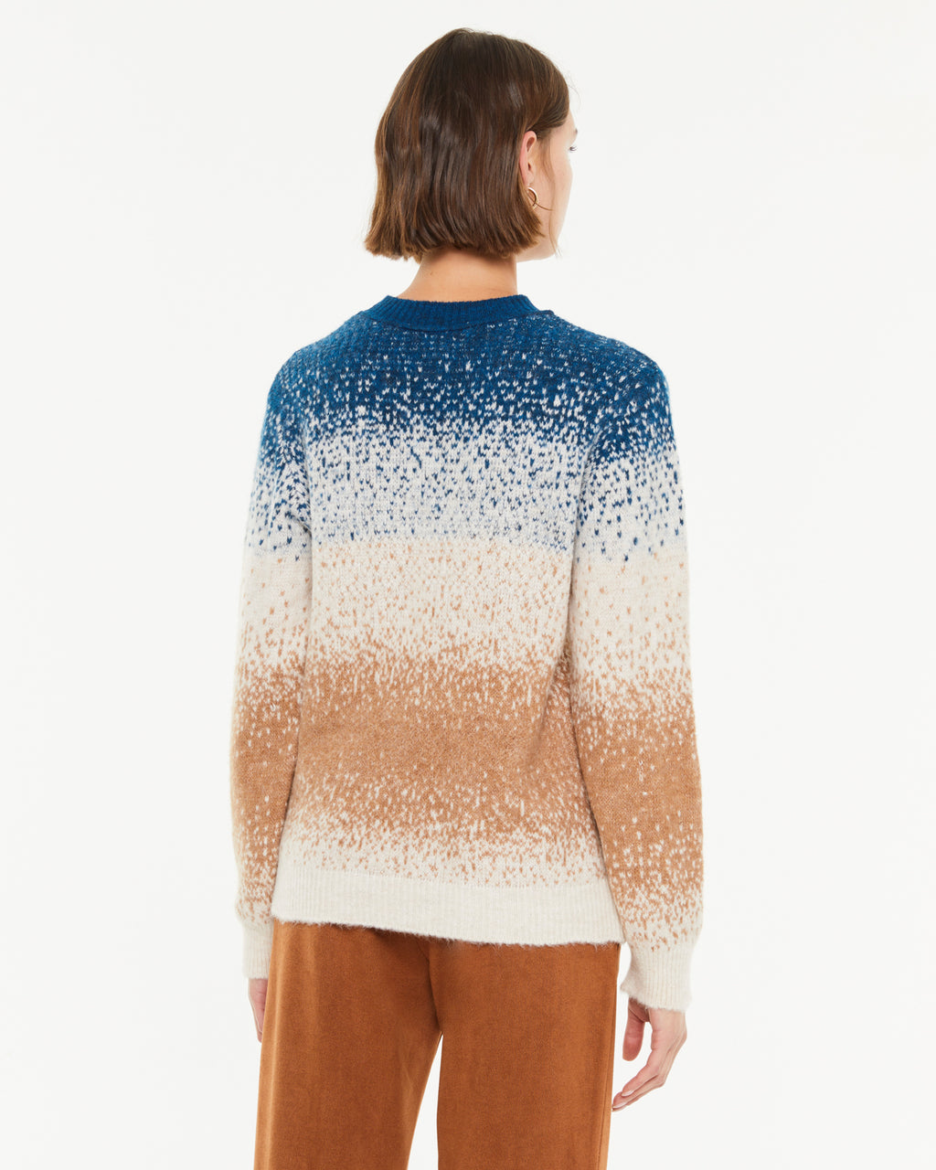 Pull femme en maille fantaisie à manches longues et col rond
