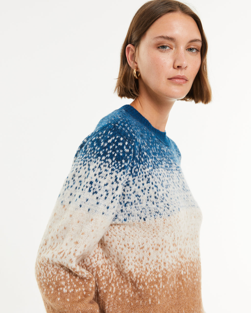 Pull femme en maille fantaisie à manches longues et col rond