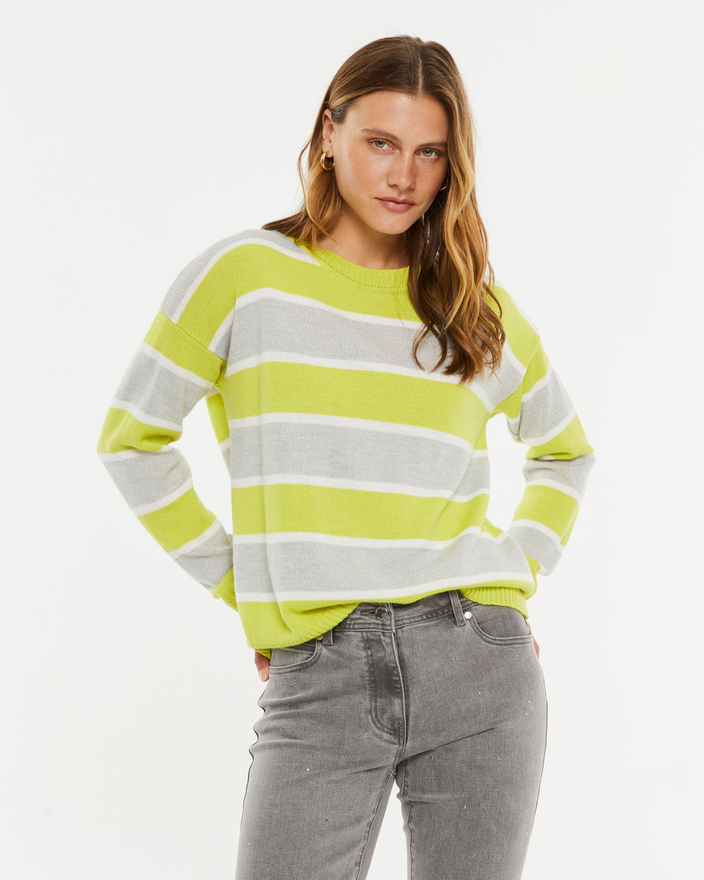 Jersey de mujer estampado rayas cuello redondo
