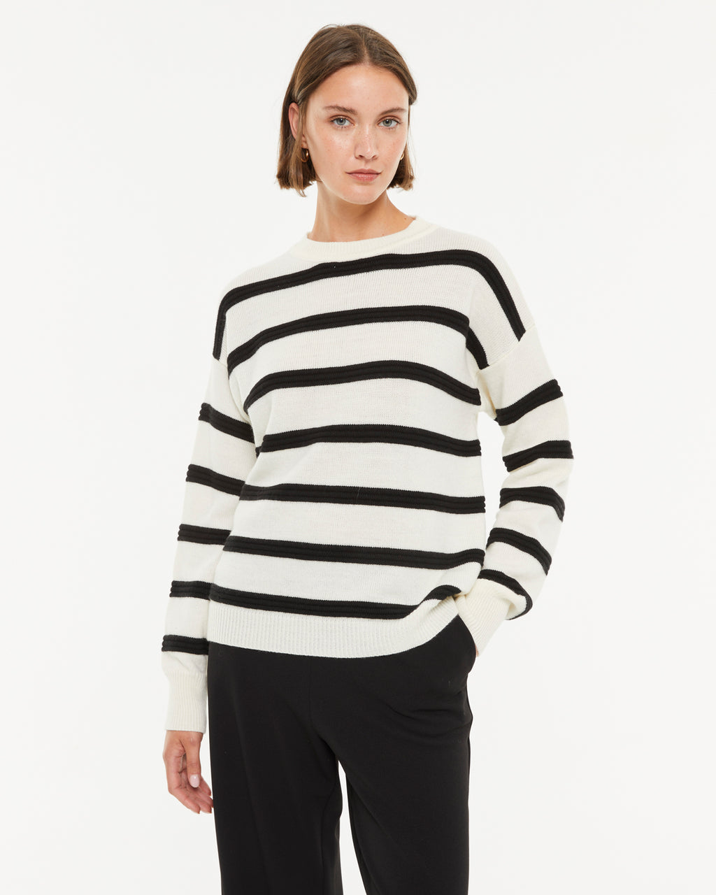 Jersey de mujer estampado rayas cuello redondo