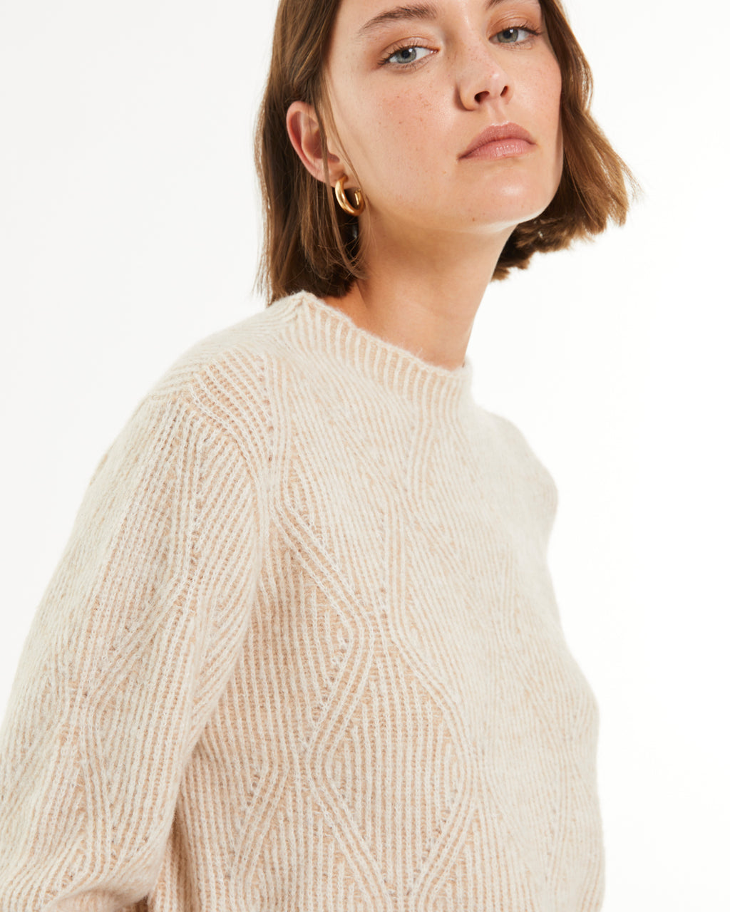 Jersey de mujer punto fantasía manga larga cuello redondo