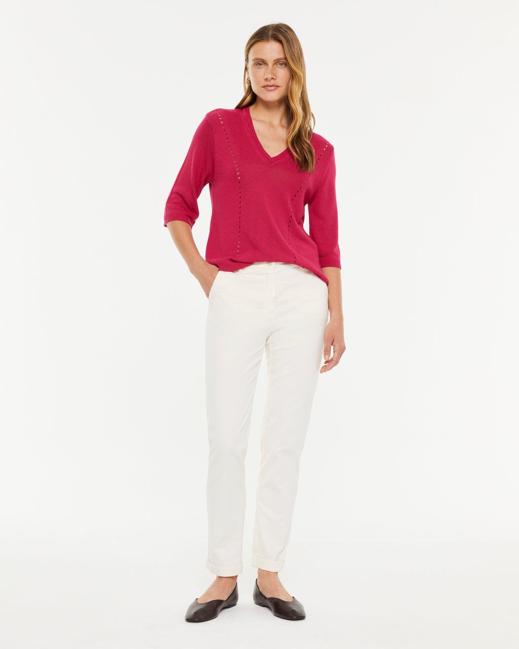 Jersey de mujer cuello pico manga a codo