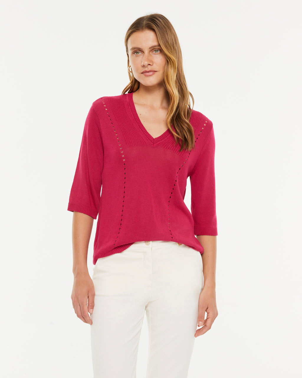 Jersey de mujer cuello pico manga a codo