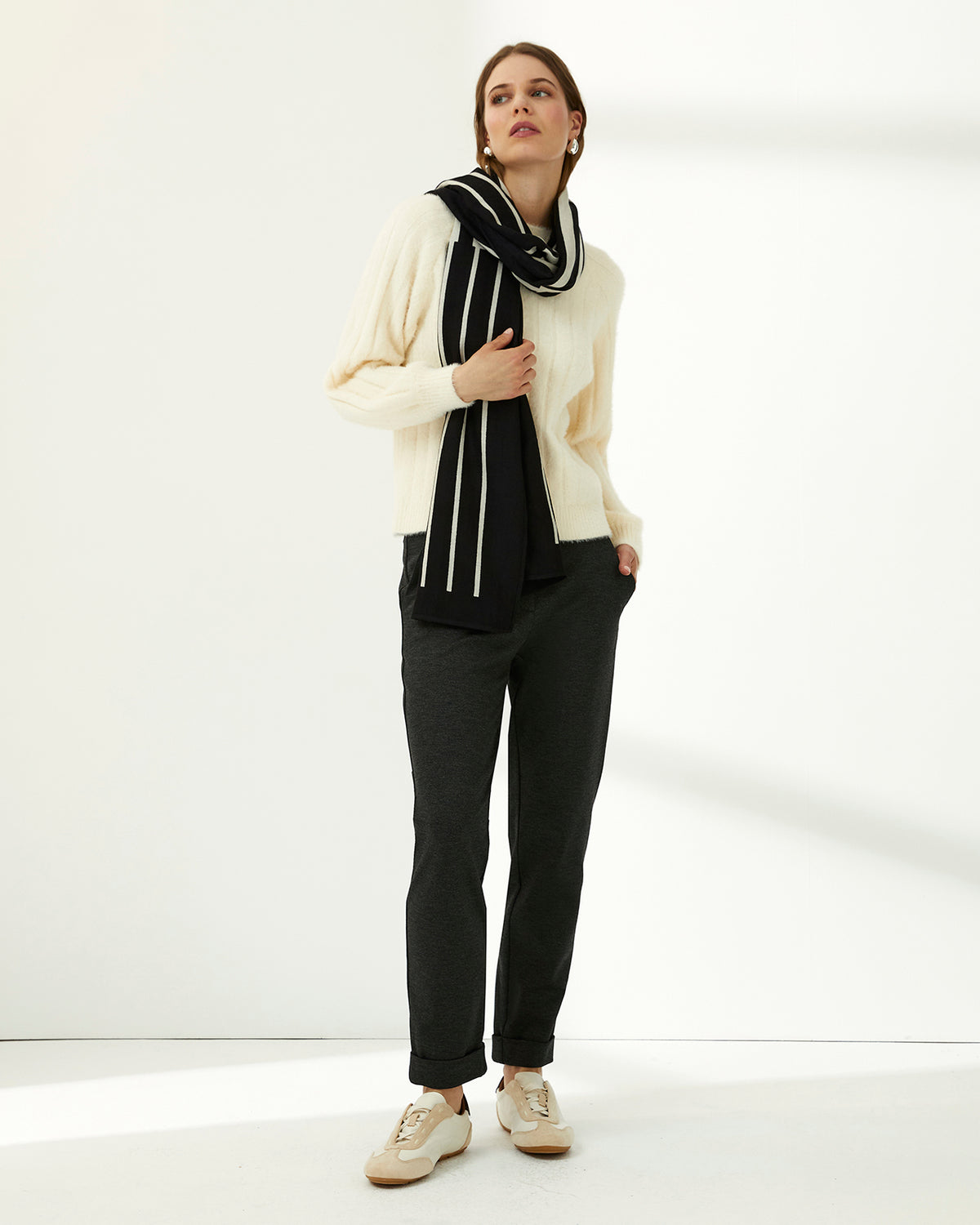 Fular de mujer bicolor estampado rayas