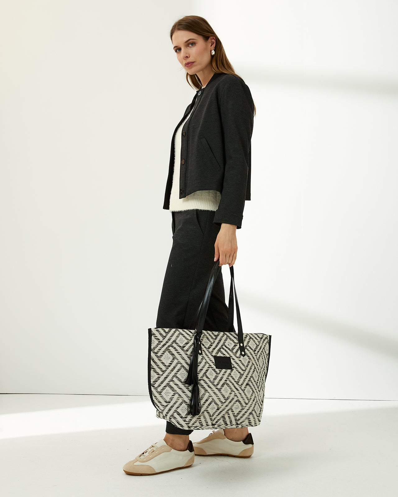 Bolso shopper de mujer estampado bicolor