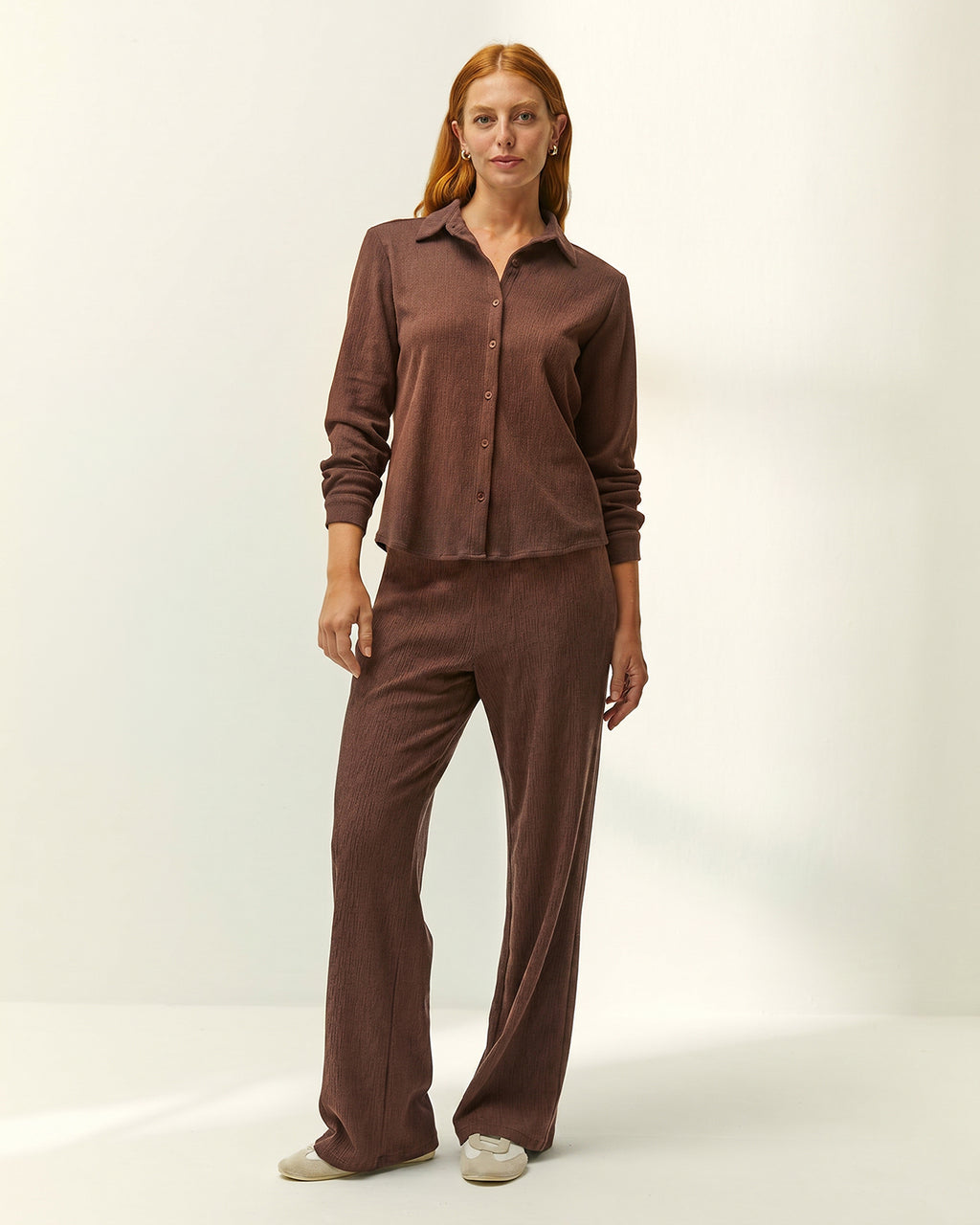 Camisa de mujer punto estructura cuello camisero