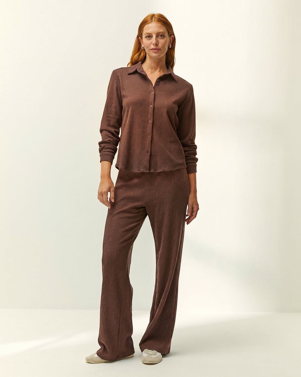 Camisa de mujer punto estructura cuello camisero