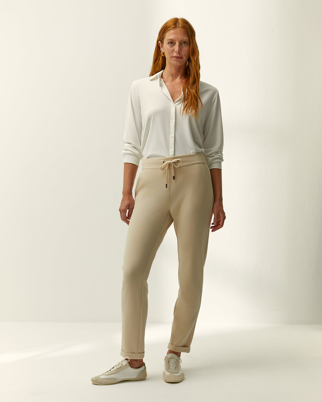 Pantalón tobillero de mujer punto liso cintura elástica