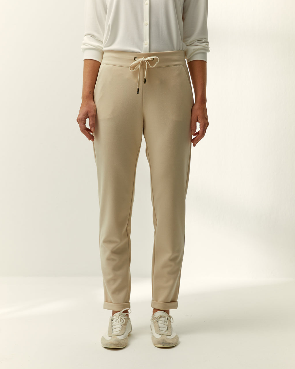 Pantalón tobillero de mujer punto liso cintura elástica