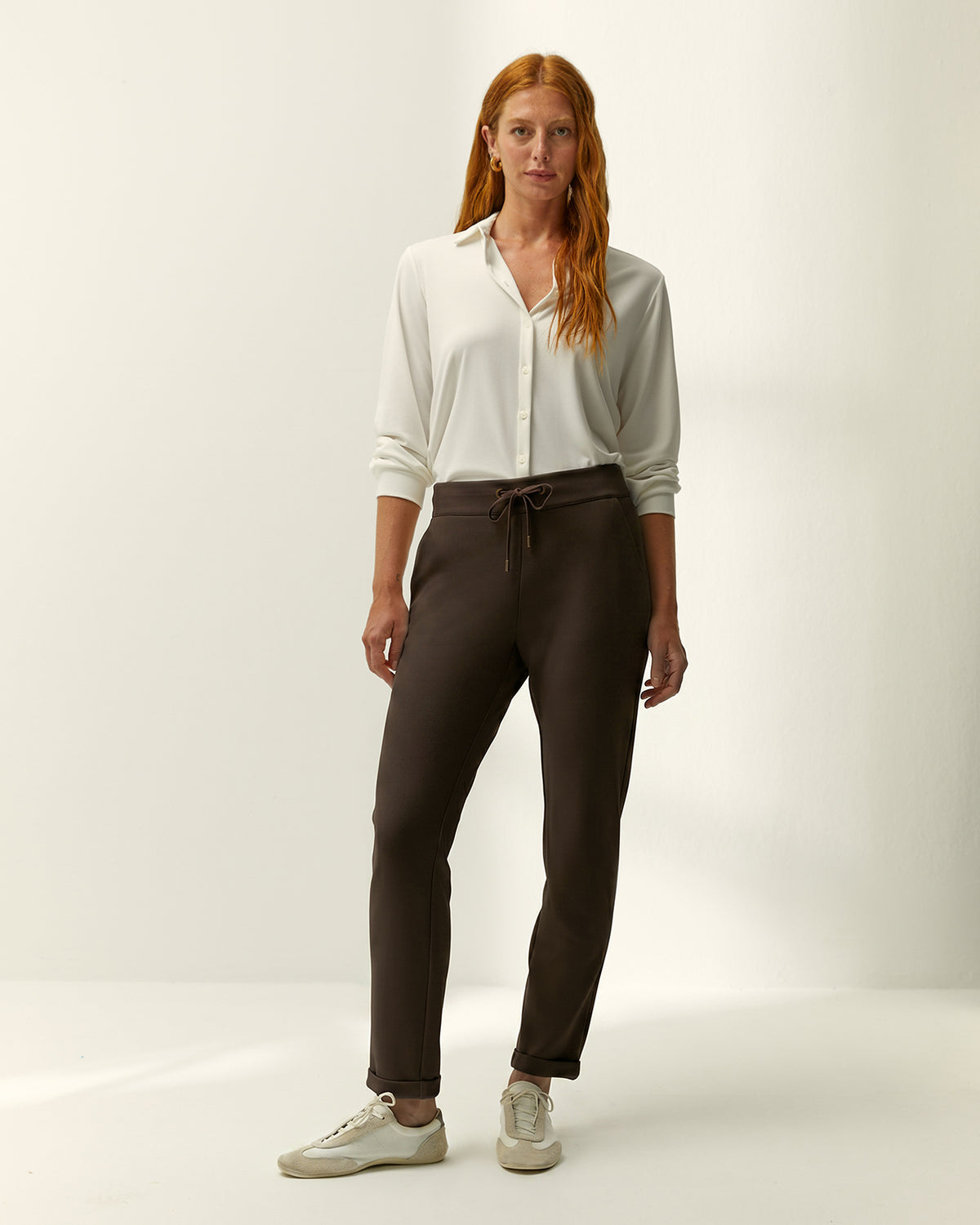 Pantalón tobillero de mujer punto liso cintura elástica