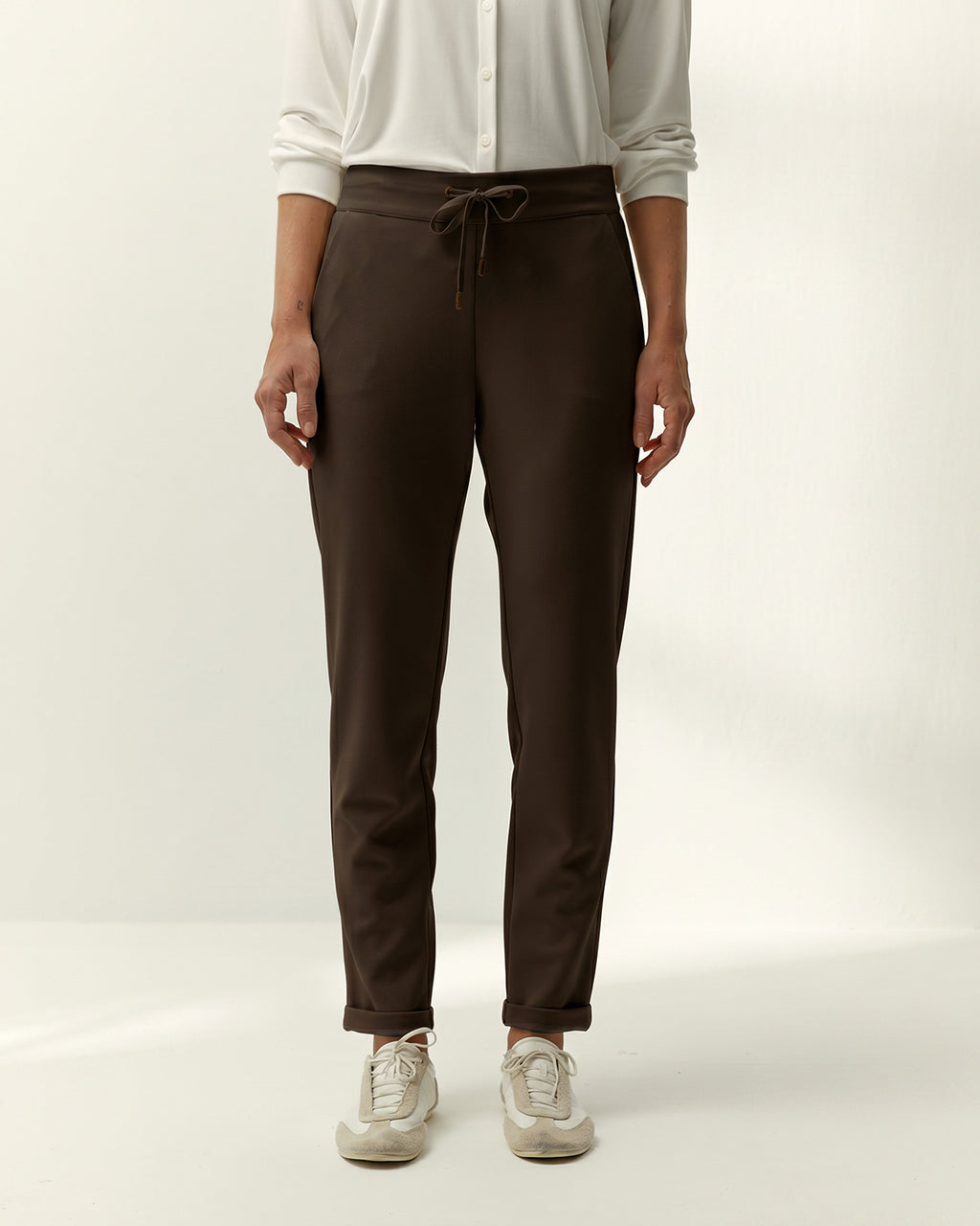 Pantalón tobillero de mujer punto liso cintura elástica
