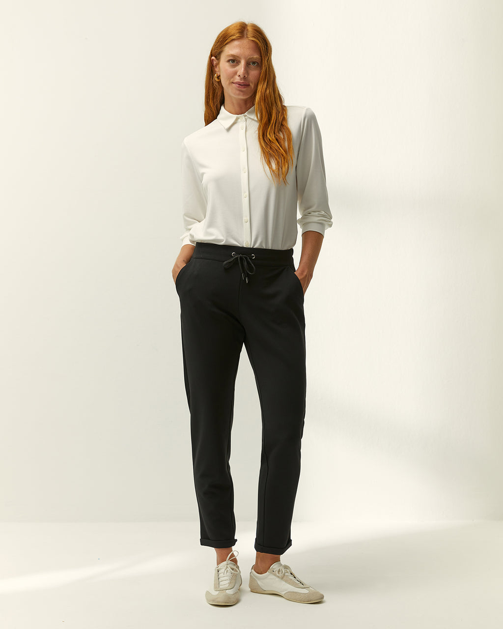 Pantalón tobillero de mujer punto liso cintura elástica