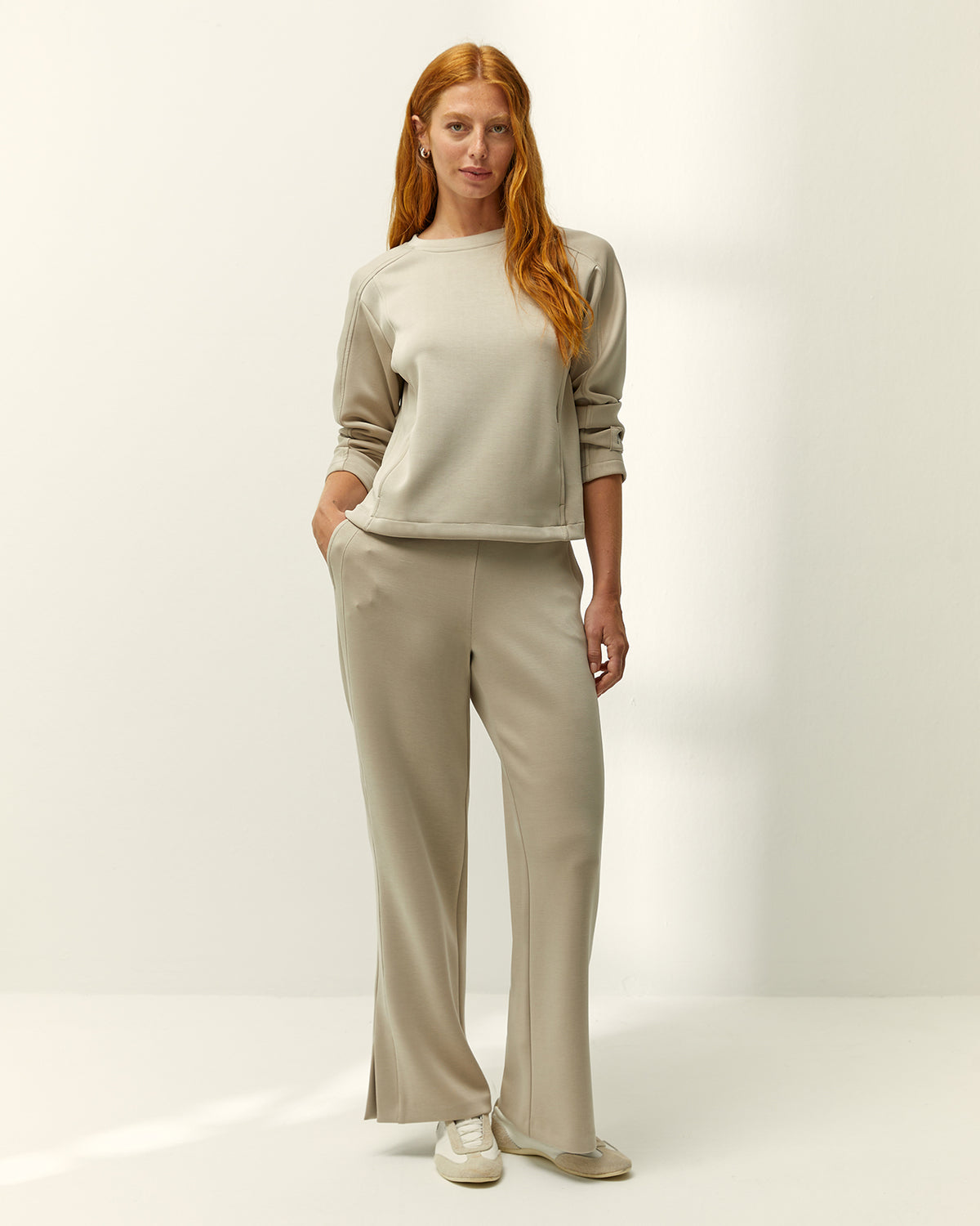 Pantalón recto de mujer punto liso cintura elástica
