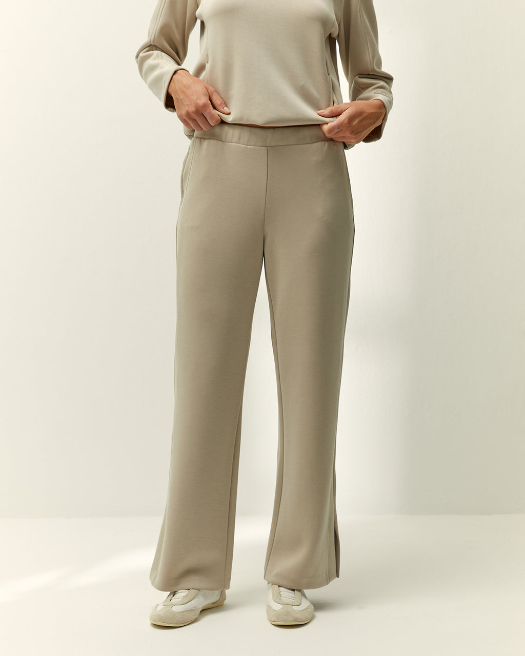 Pantalón recto de mujer punto liso cintura elástica