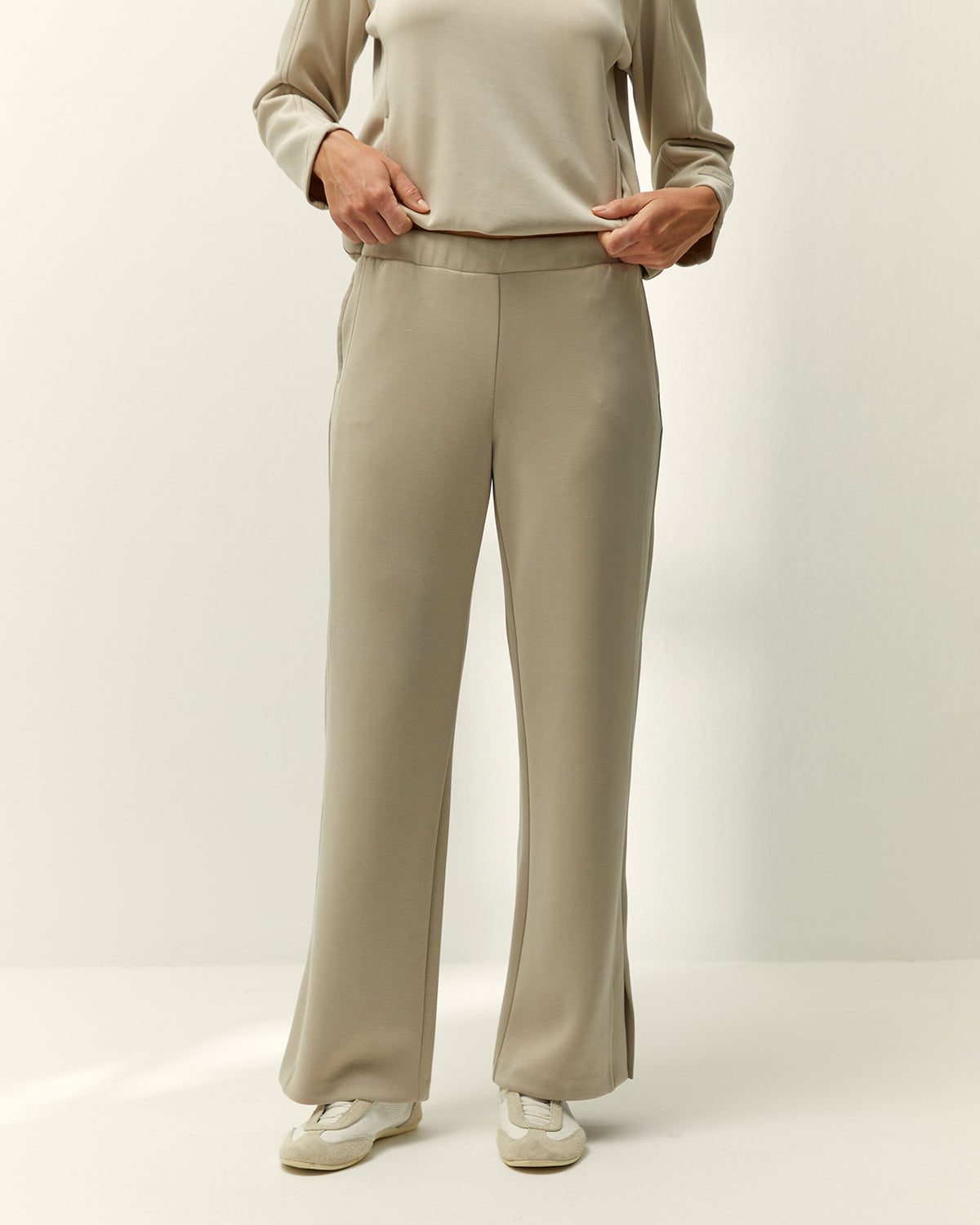 Pantalón recto de mujer punto liso cintura elástica