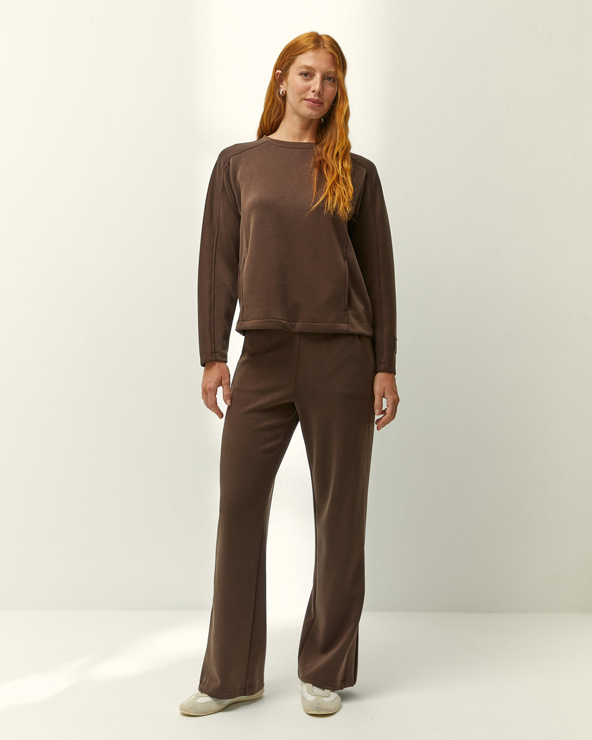 Pantalón recto de mujer punto liso cintura elástica