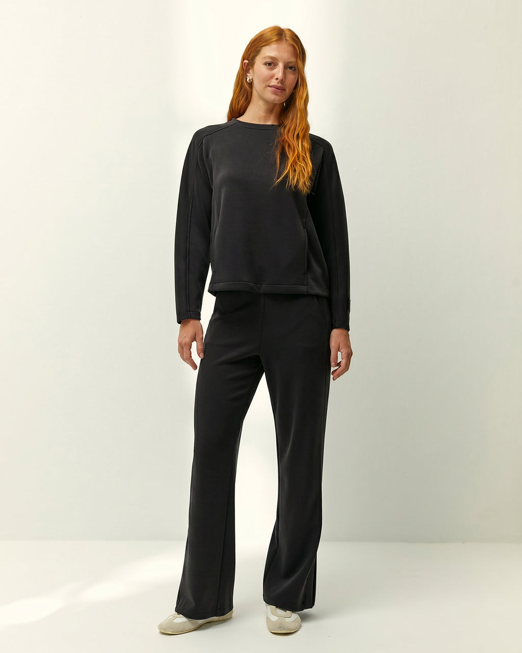 Pantalón recto de mujer punto liso cintura elástica
