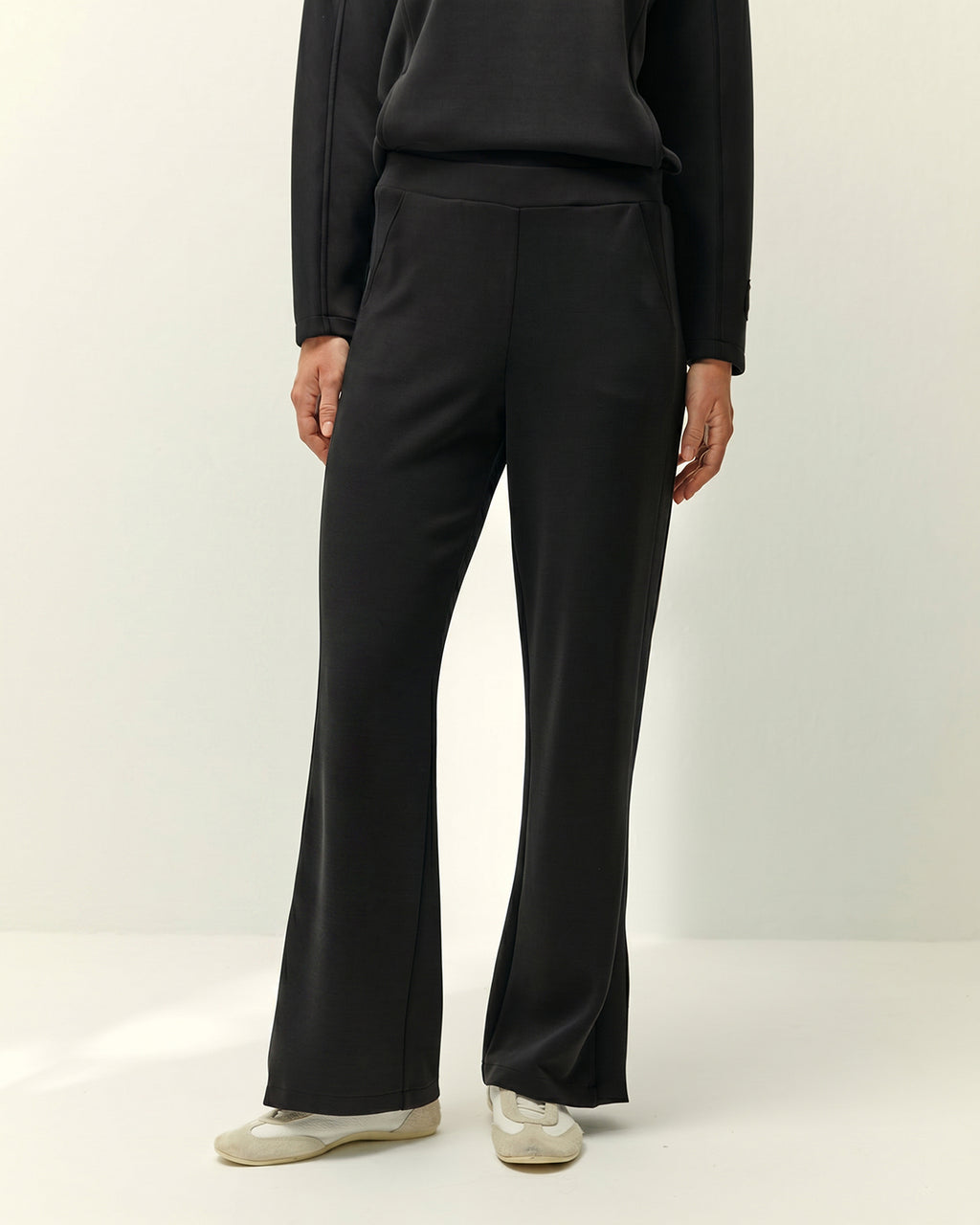 Pantalón recto de mujer punto liso cintura elástica