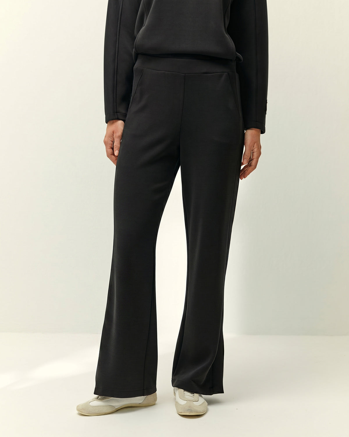 Pantalón recto de mujer punto liso cintura elástica