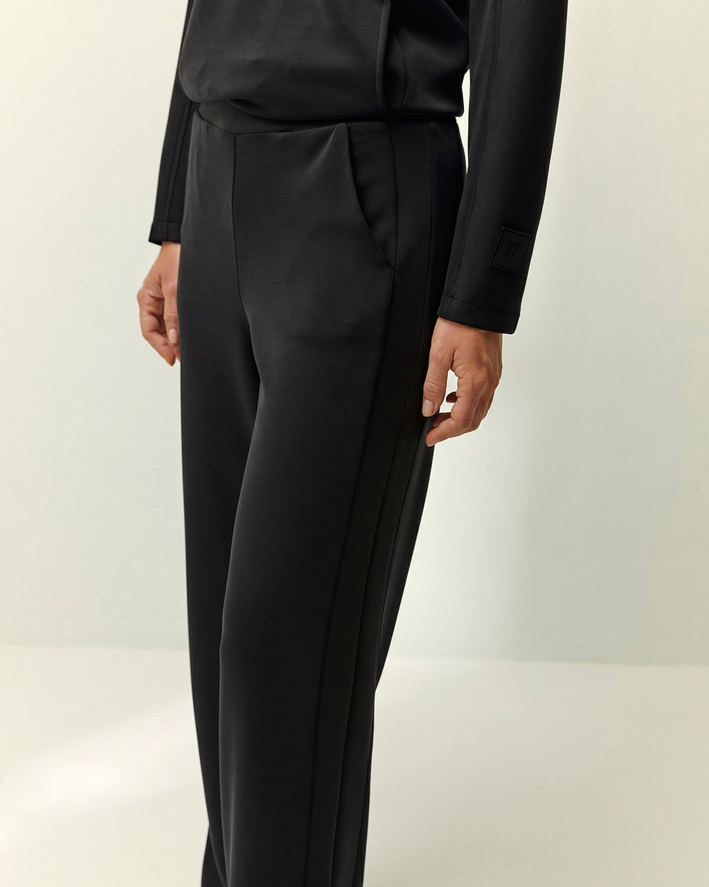 Pantalón recto de mujer punto liso cintura elástica
