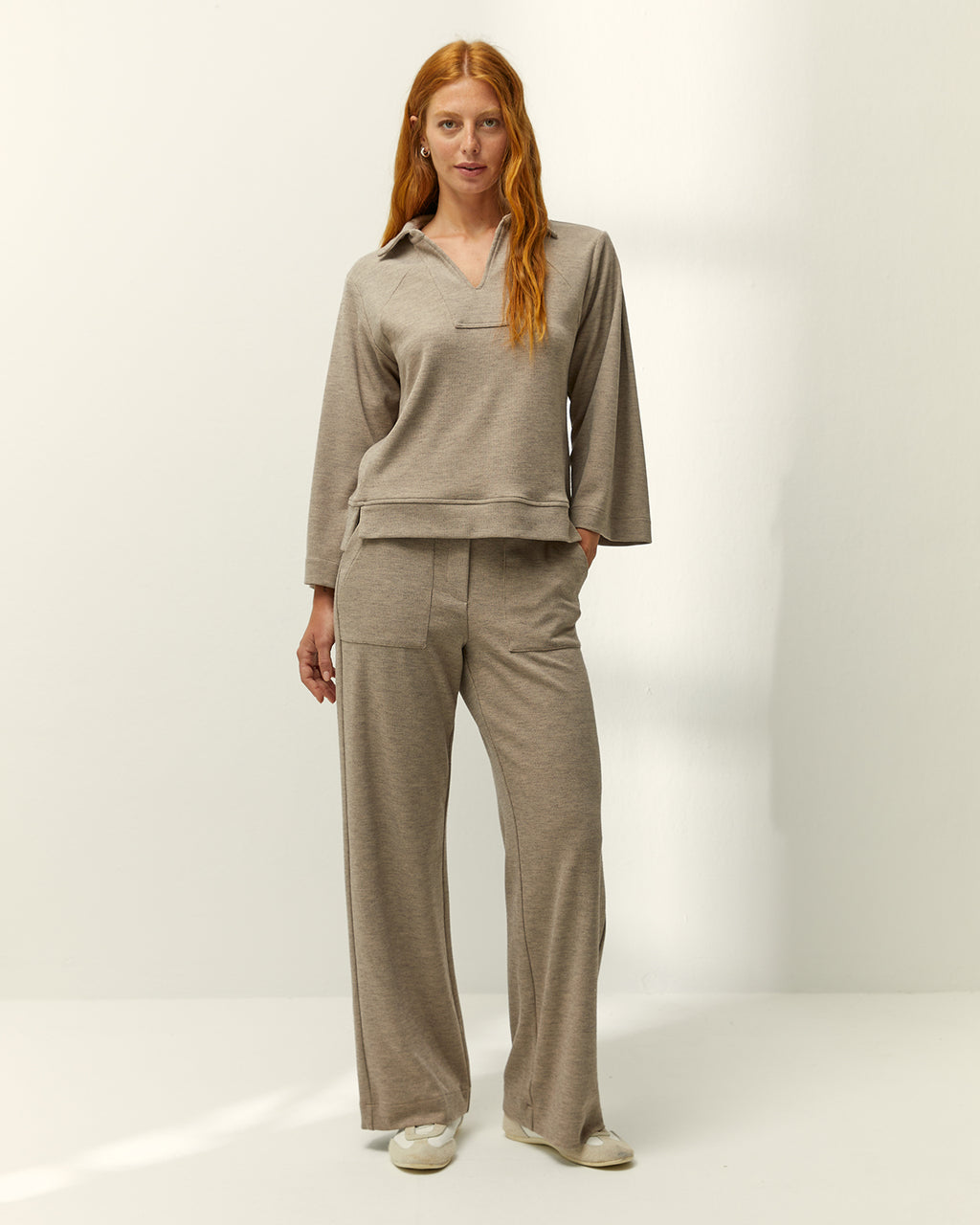 Pantalón ancho de mujer punto liso cintura elástica