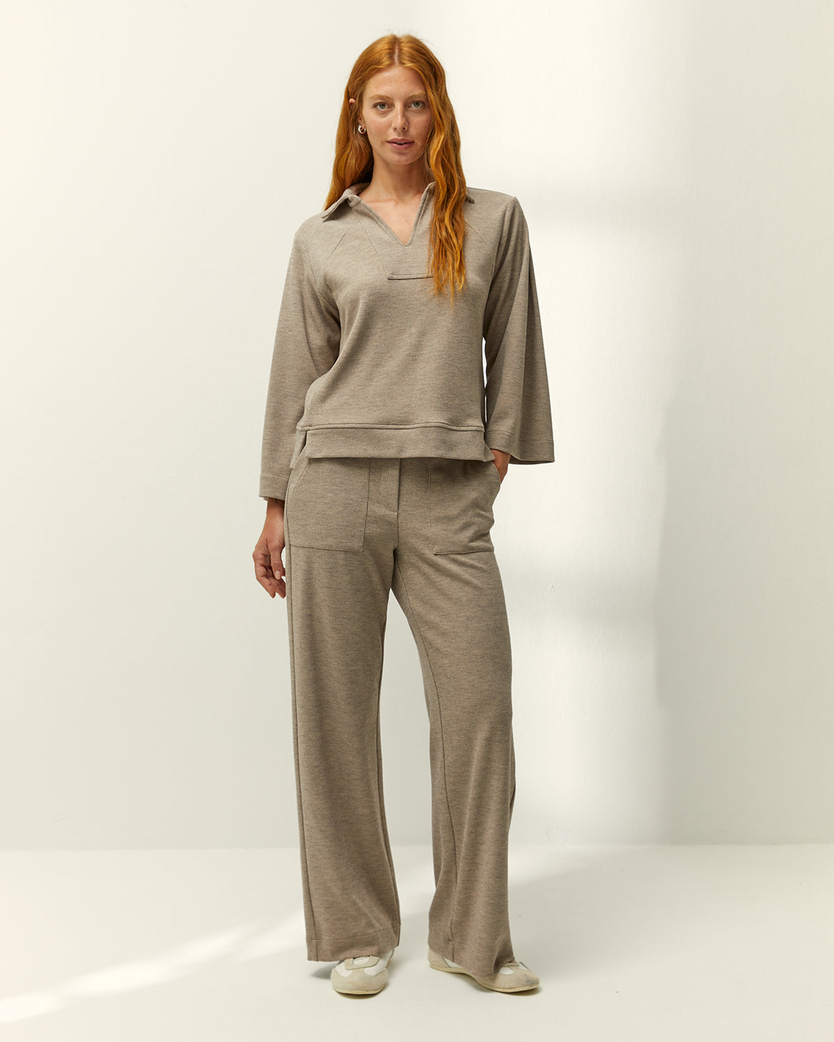 Pantalón ancho de mujer punto liso cintura elástica