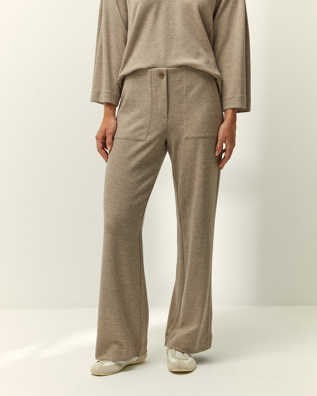 Pantalón ancho de mujer punto liso cintura elástica